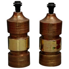 Pair of Bitossi/Bergboms Lamps Copper and Gold