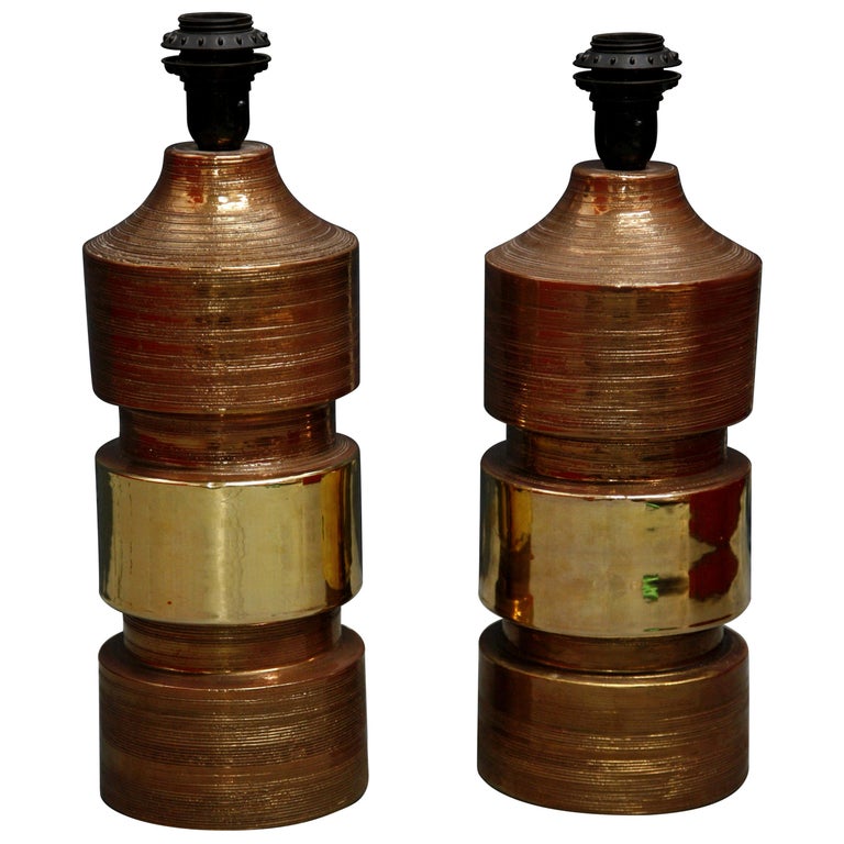 Pair of Bitossi/Bergboms Lamps Copper and Gold For Sale