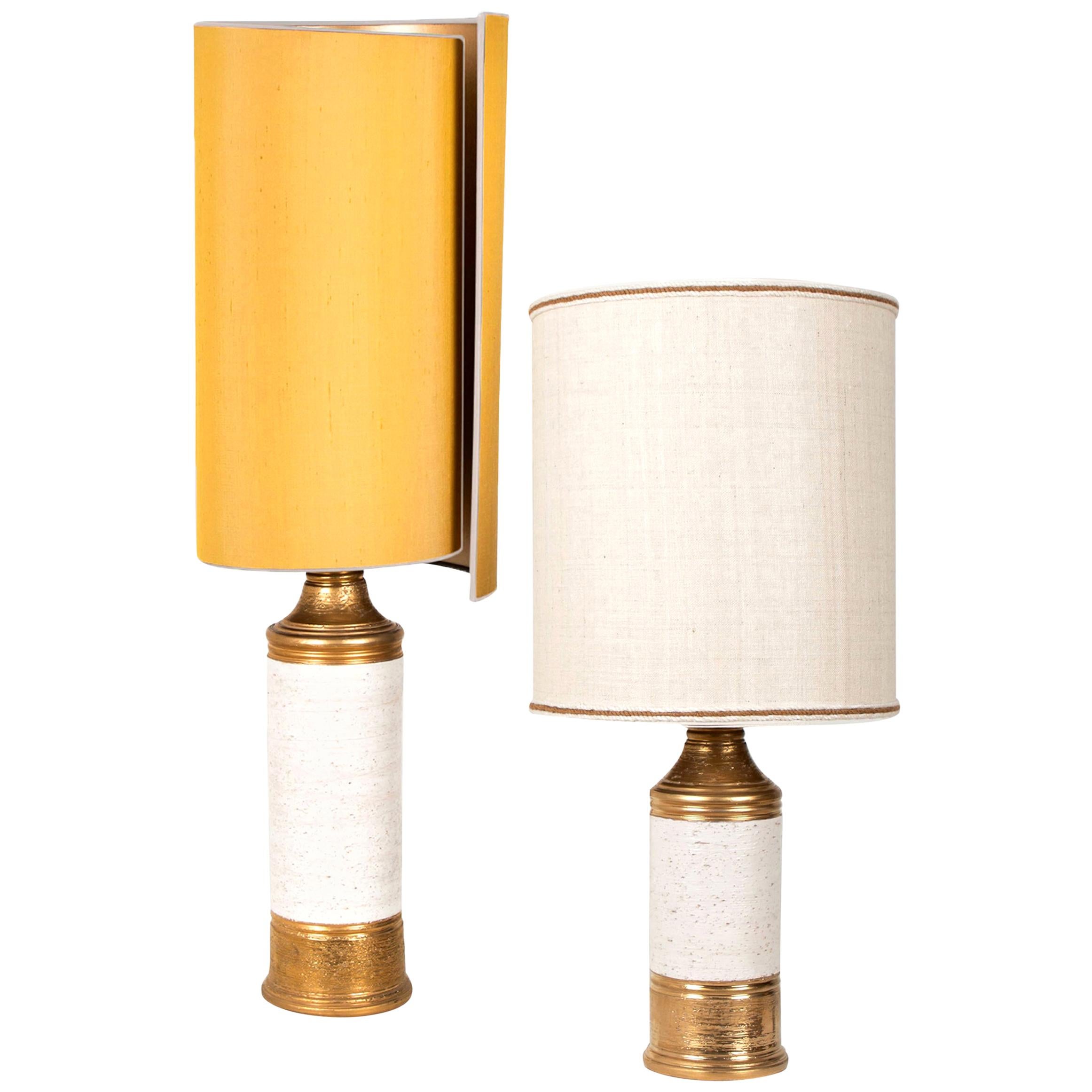 Pair of Bitossi "Birch"Lamps, with Custom Made Silk Shades by Rene Houben