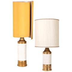 Pair of Bitossi "Birch"Lamps, with Custom Made Silk Shades by Rene Houben