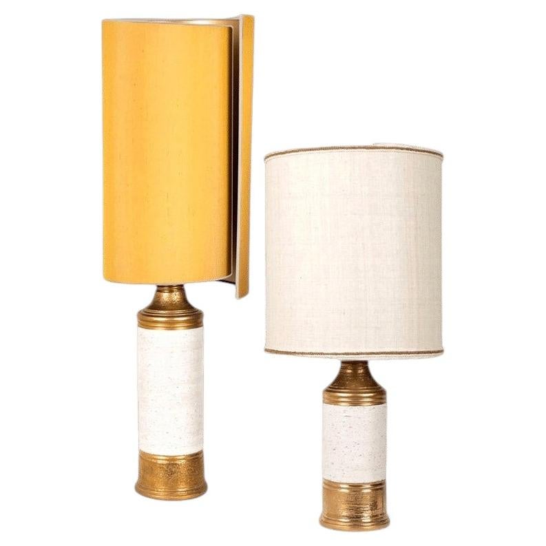 Pair of Bitossi "Birch"Lamps, with Custom Made Silk Shades by Rene Houben For Sale
