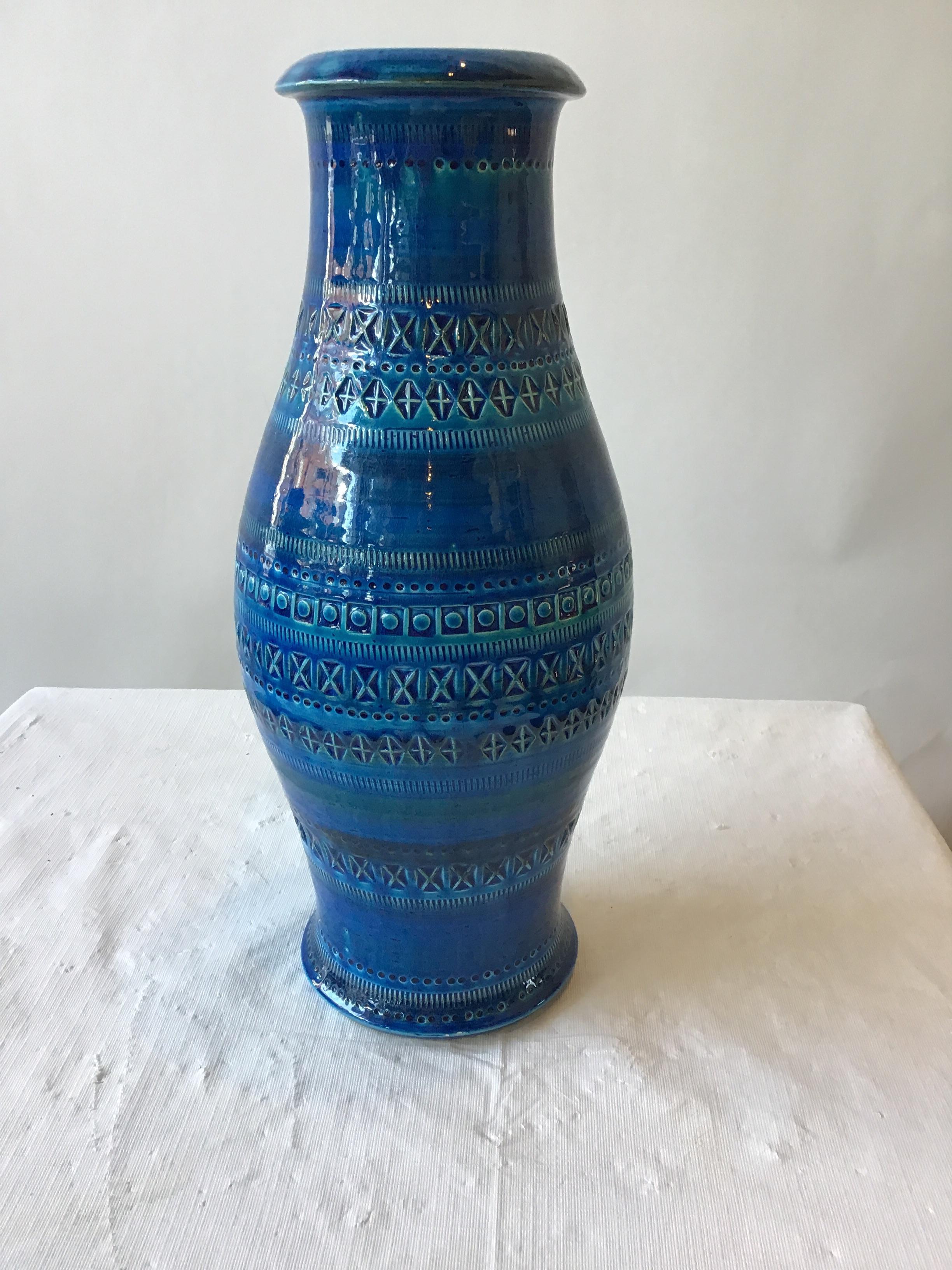 Pair of Bitossi blue Rimini Flavia Montelupo vases.