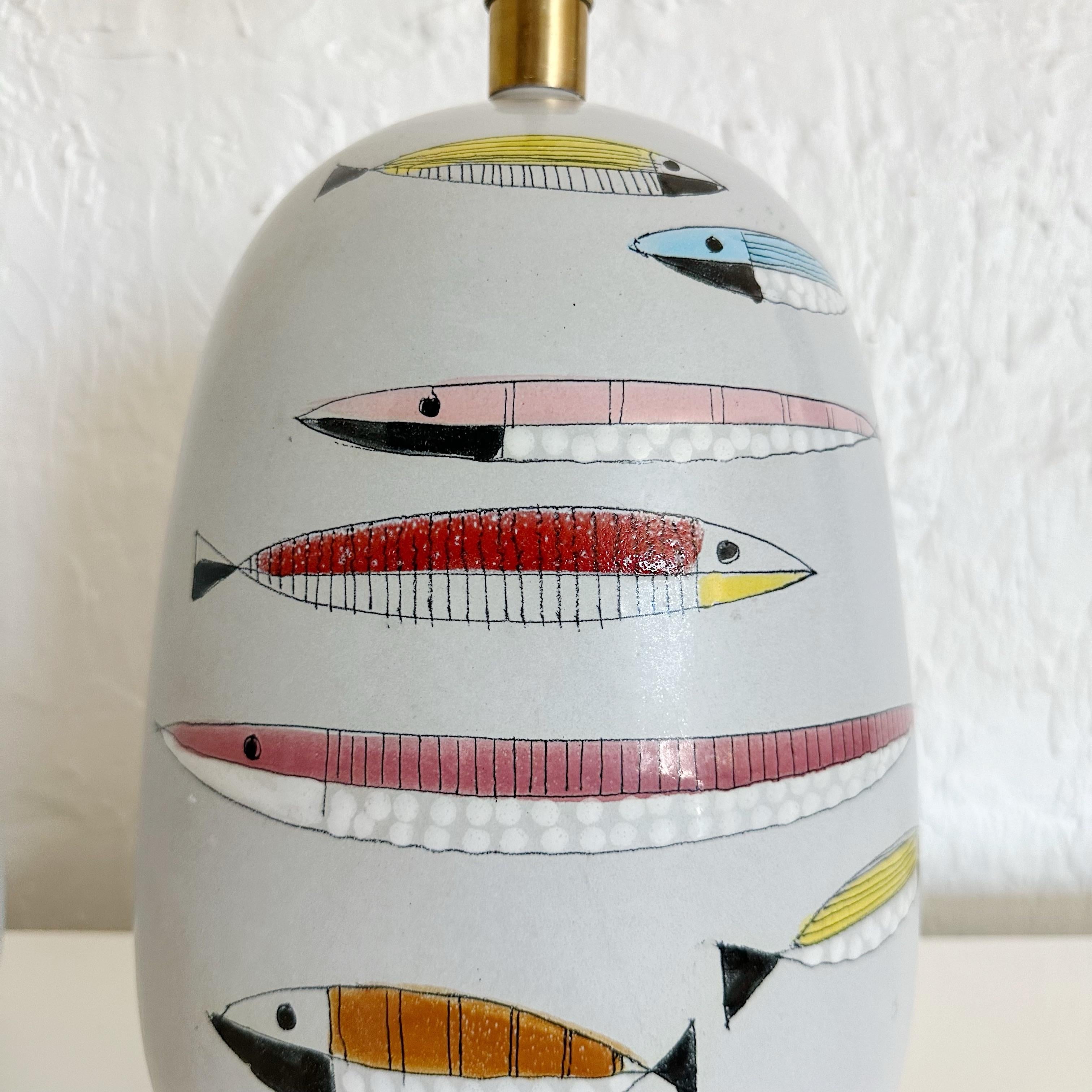 Pair of Bitossi Ceramic Fish Lamps for Raymor, Italy, 1950s In Good Condition In West Palm Beach, FL