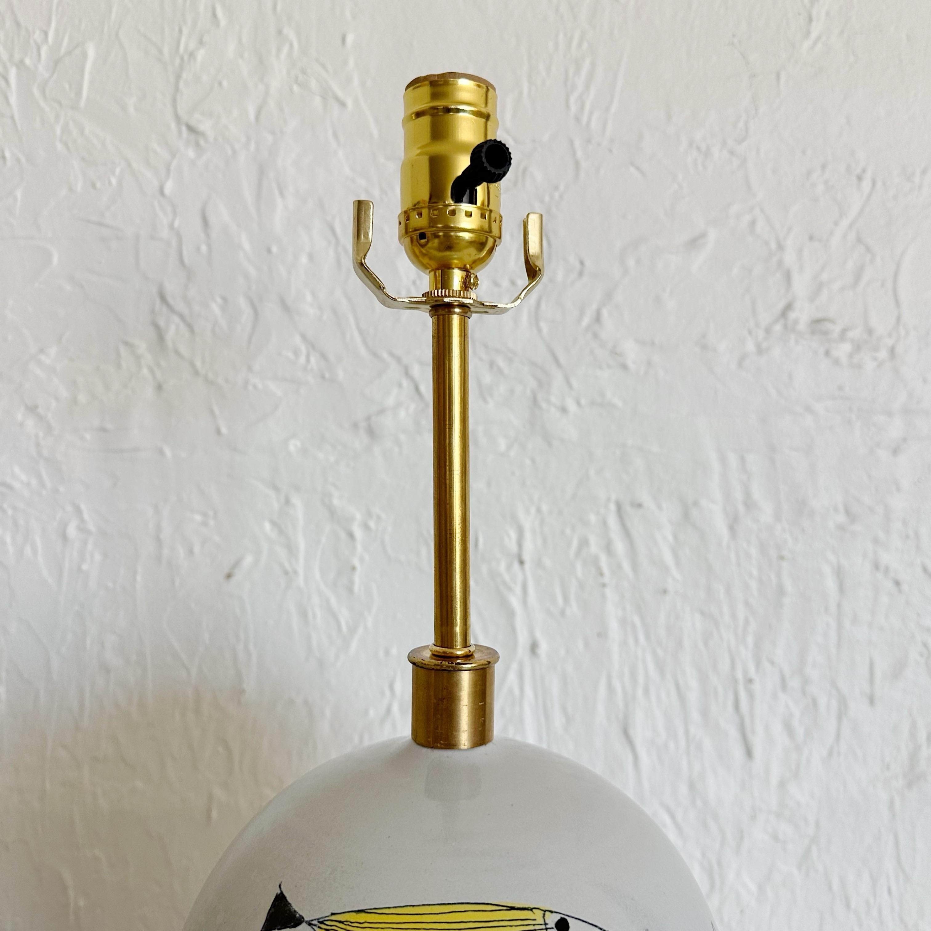 Brass Pair of Bitossi Ceramic Fish Lamps for Raymor, Italy, 1950s