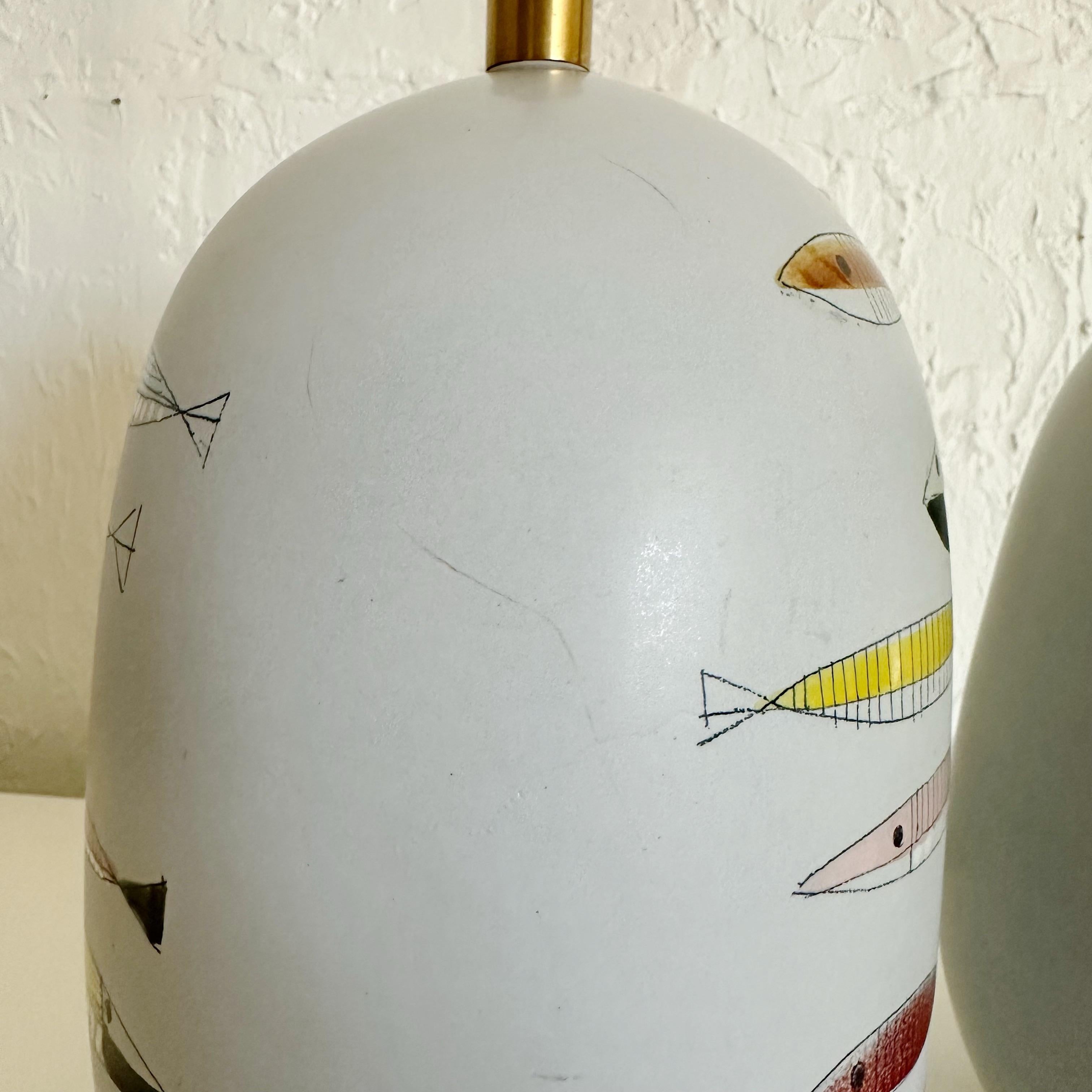 Pair of Bitossi Ceramic Fish Lamps for Raymor, Italy, 1950s 1