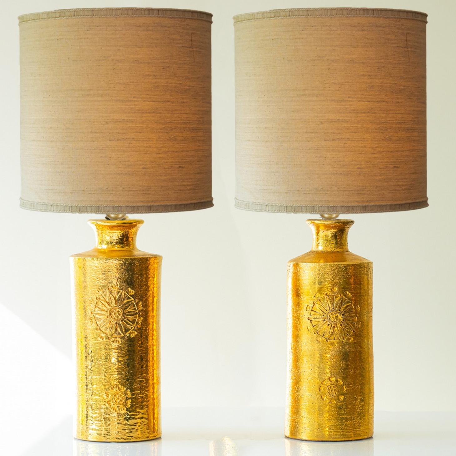 Pair of Bitossi Ceramic FLoor Table Lamps, Silk Lampshade by R. Houben in vendita 2