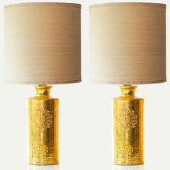 Paar Bitossi Keramik FLoor-Tischlampen mit Türen, Lampenschirm aus Seide von R. Houben