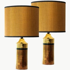 Pair of Bitossi Ceramic FLoor Table Lamps, Silk Lampshade by R. Houben