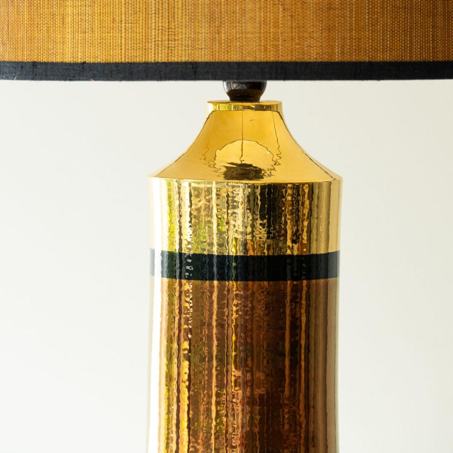Mid-Century Modern Pair of Bitossi Ceramic FLoor Table Lamps, Silk Lampshade by R. Houben en vente
