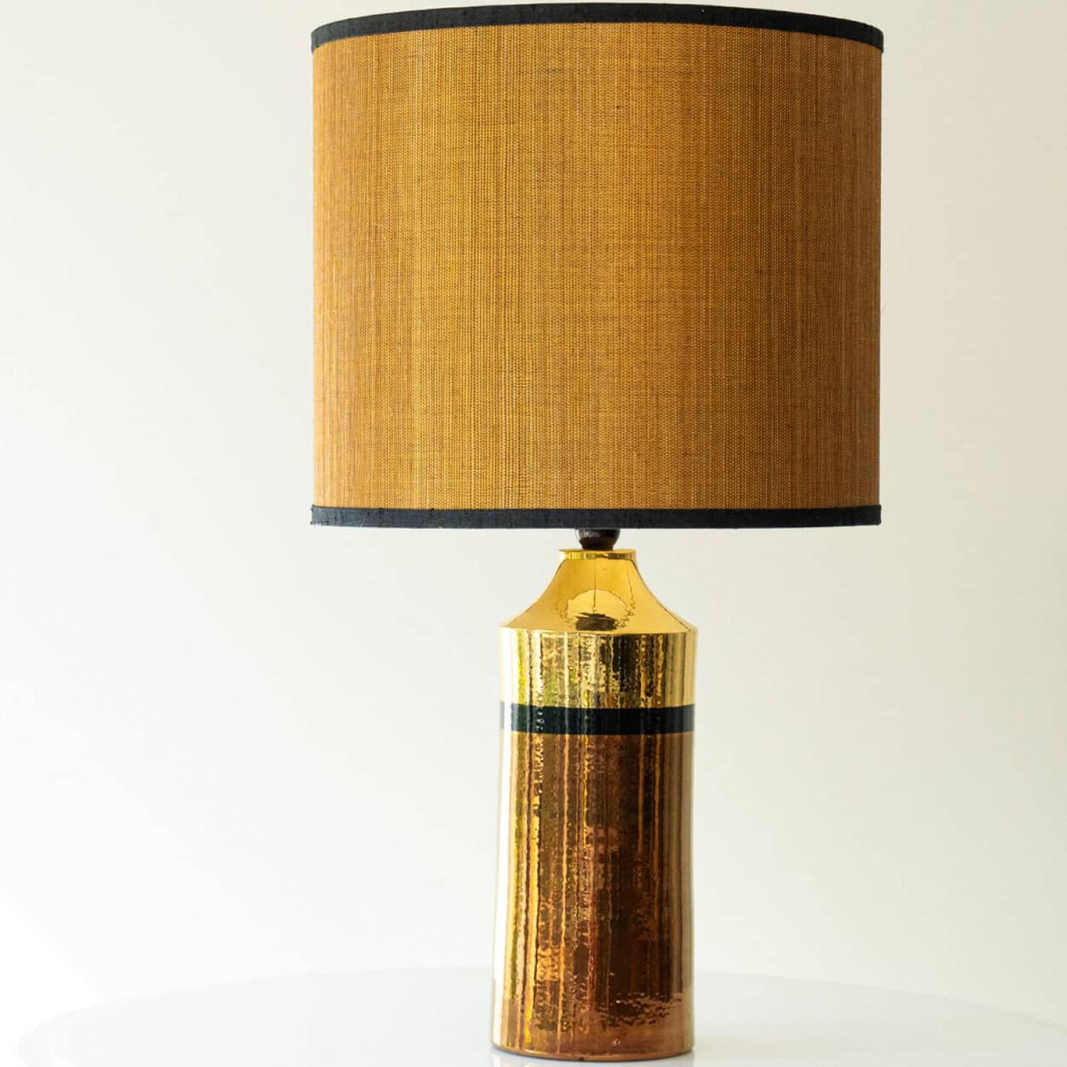 French Pair of Bitossi Ceramic FLoor Table Lamps, Silk Lampshade by R. Houben For Sale