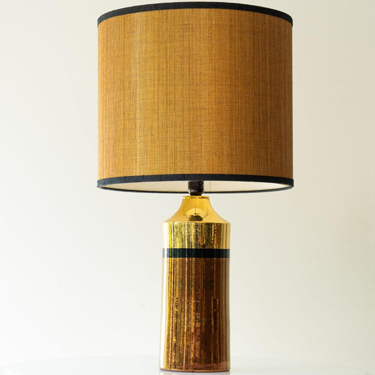Autre Pair of Bitossi Ceramic FLoor Table Lamps, Silk Lampshade by R. Houben en vente