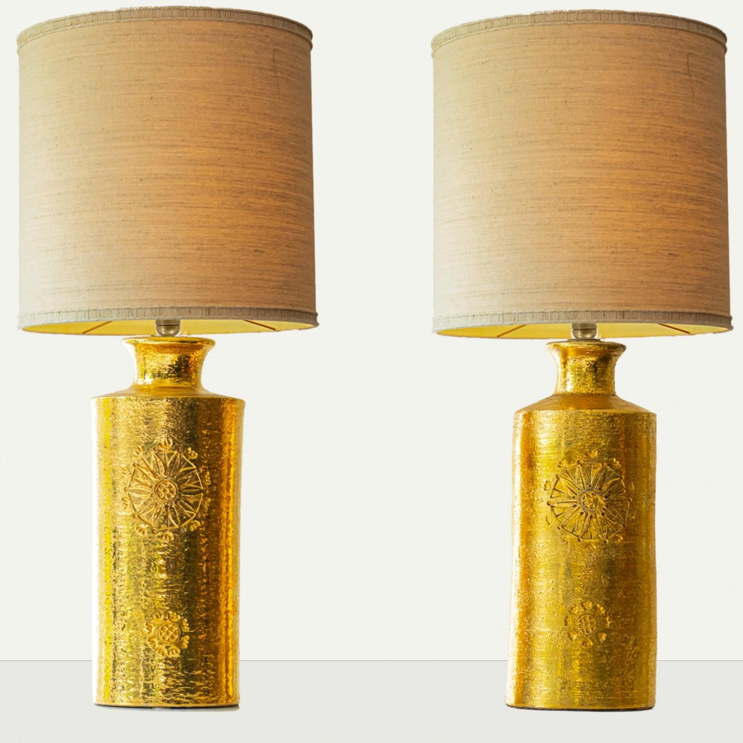 Altro Pair of Bitossi Ceramic FLoor Table Lamps, Silk Lampshade by R. Houben in vendita