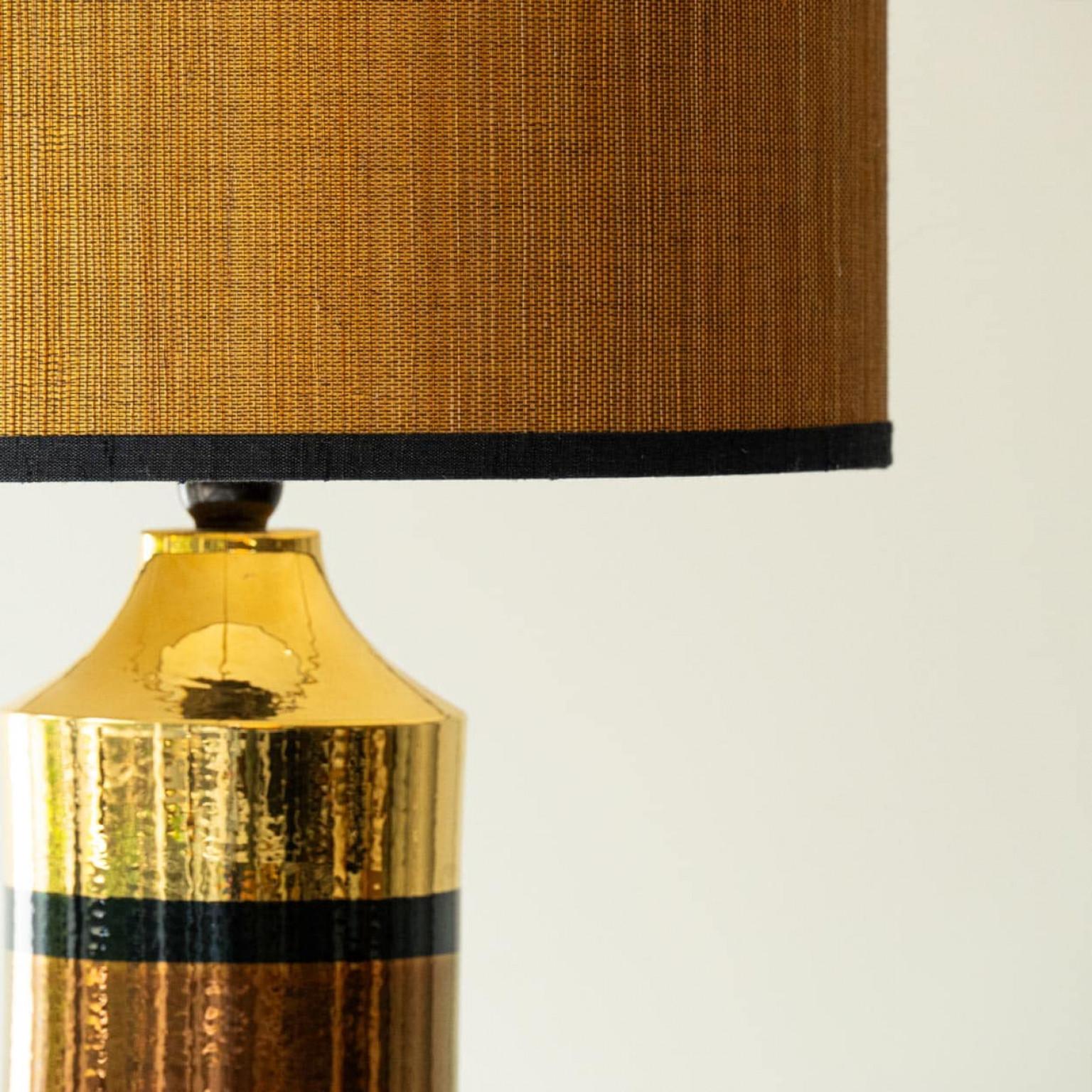 Céramique Pair of Bitossi Ceramic FLoor Table Lamps, Silk Lampshade by R. Houben en vente