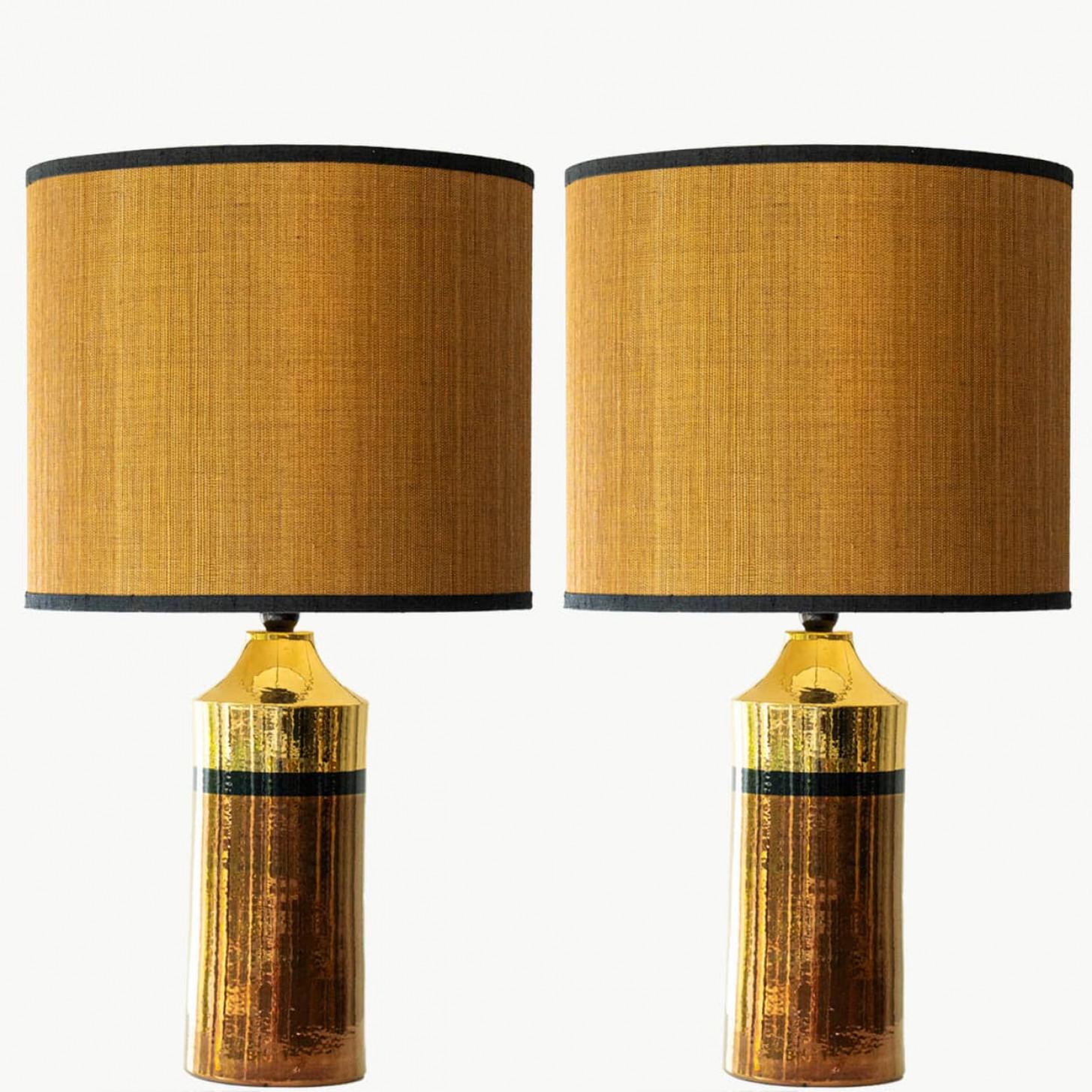 Pair of Bitossi Ceramic FLoor Table Lamps, Silk Lampshade by R. Houben en vente 1