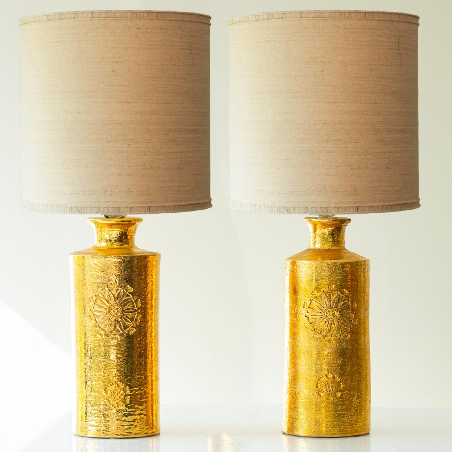 Pair of Bitossi Ceramic FLoor Table Lamps, Silk Lampshade by R. Houben in vendita 1