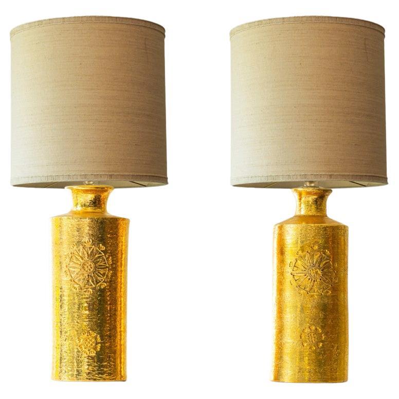 Pair of Bitossi Ceramic FLoor Table Lamps, Silk Lampshade by R. Houben