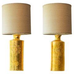 Pair of Bitossi Ceramic FLoor Table Lamps, Silk Lampshade by R. Houben