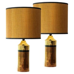 Pair of Bitossi Ceramic FLoor Table Lamps, Silk Lampshade by R. Houben