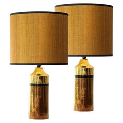 Pair of Bitossi Ceramic FLoor Table Lamps, Silk Lampshade by R. Houben
