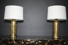 Paar Bitossi-Keramiklampen mit Goldglasur, Italien, 1970