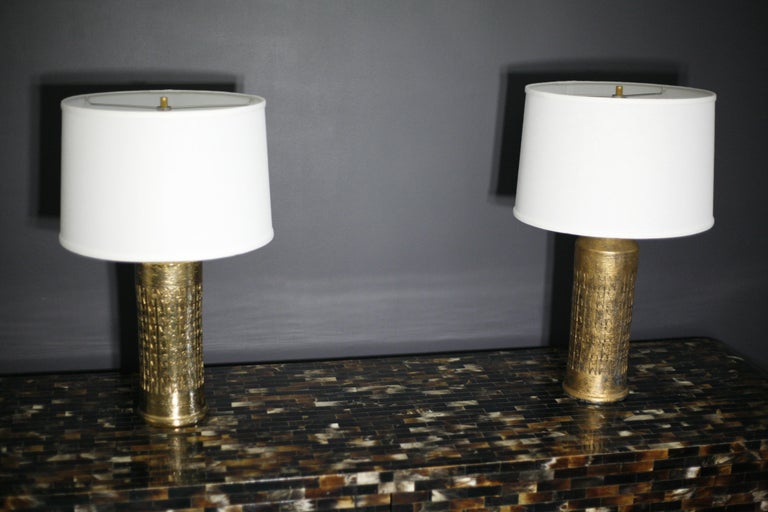Italian Pair of Bitossi Ceramic Lamps Gold Glaze, Italy, 1970 For Sale