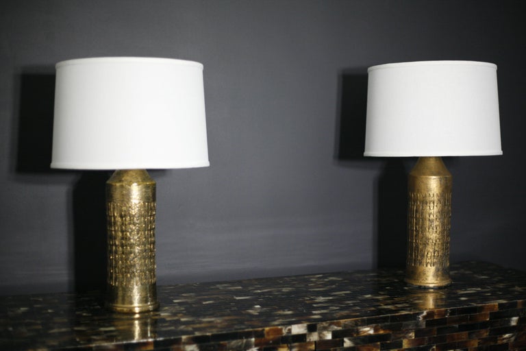 Pair of Bitossi Ceramic Lamps Gold Glaze, Italy, 1970 In Fair Condition For Sale In Bronx, NY