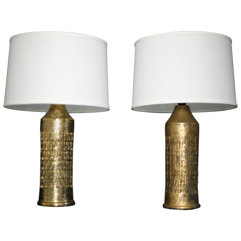 Pair of Bitossi Ceramic Lamps Gold Glaze, Italy, 1970 For Sale