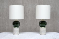 Pair of Bitossi Ceramic Table Lamps with Green Glazed Spheres, Bergboms, 1960
