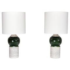 Pair of Bitossi Ceramic Table Lamps with Green Glazed Spheres, Bergboms, 1960
