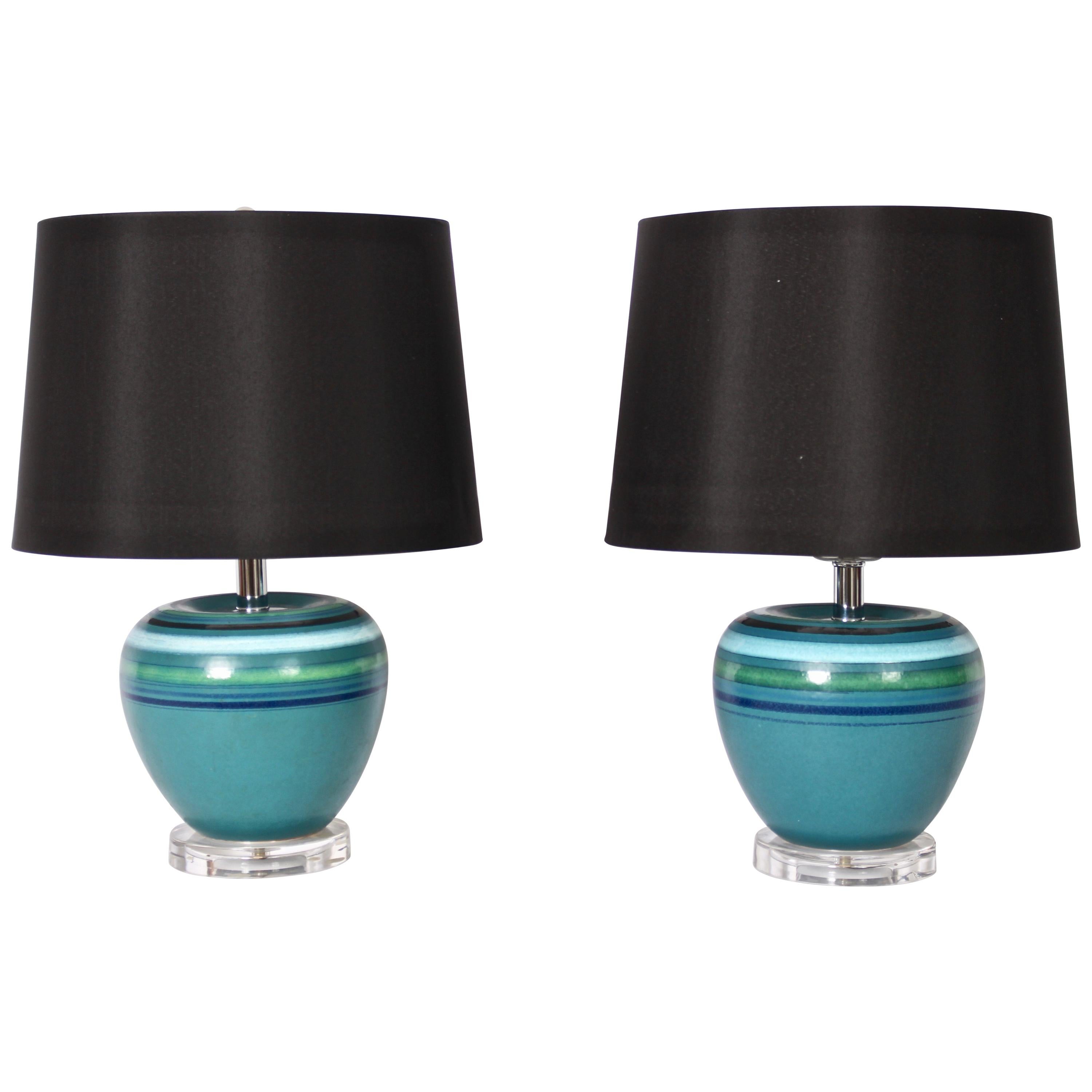 Pair of Modern Rosenthal Netter Blue "Fascie Colorate" Ceramic Table Lamps