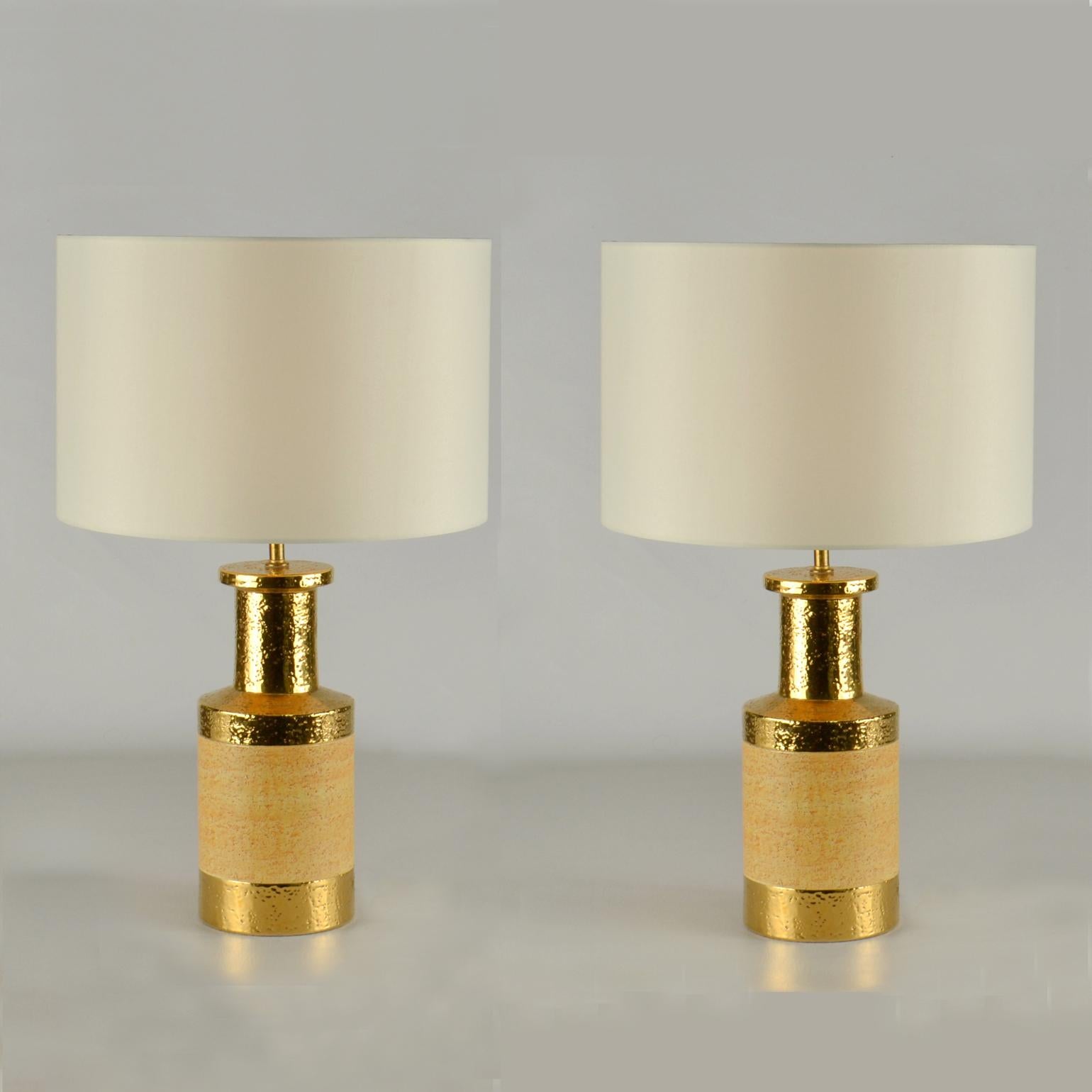 Pair of Bitossi Gold and Stoneware Ceramic Italian Table Lamps, Italy 1970's For Sale 7
