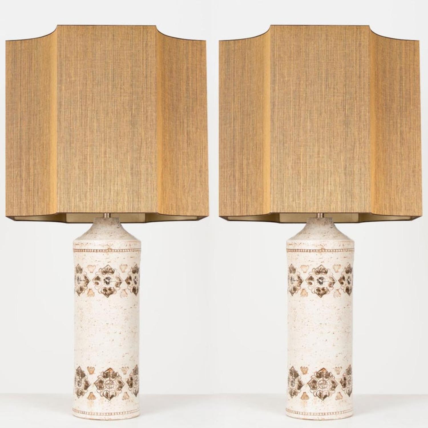 Italian Pair of Bitossi Lamps for Bergboms, with Custom Made Shades by Rene Houben For Sale