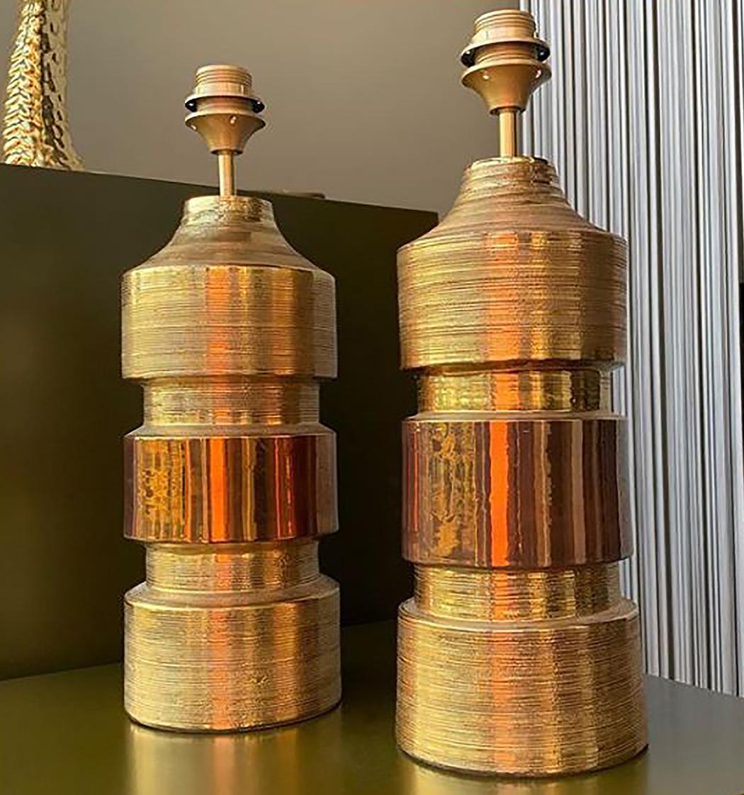 Metal Pair of Bitossi Lamps for Bergboms, with Custom Made Shades by Rene Houben For Sale