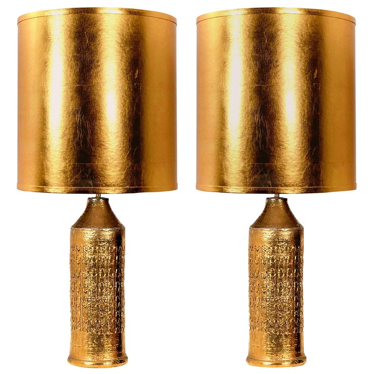Pair of Bitossi Lamps for Bergboms, with Custom Made Shades by Rene Houben For Sale
