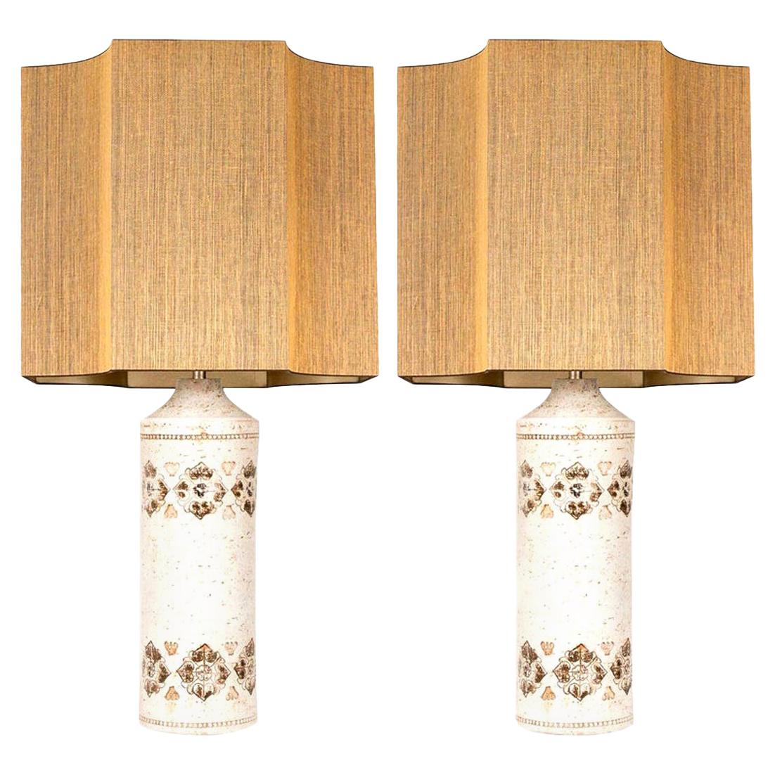 Pair of Bitossi Lamps for Bergboms, with Custom Made Shades by Rene Houben