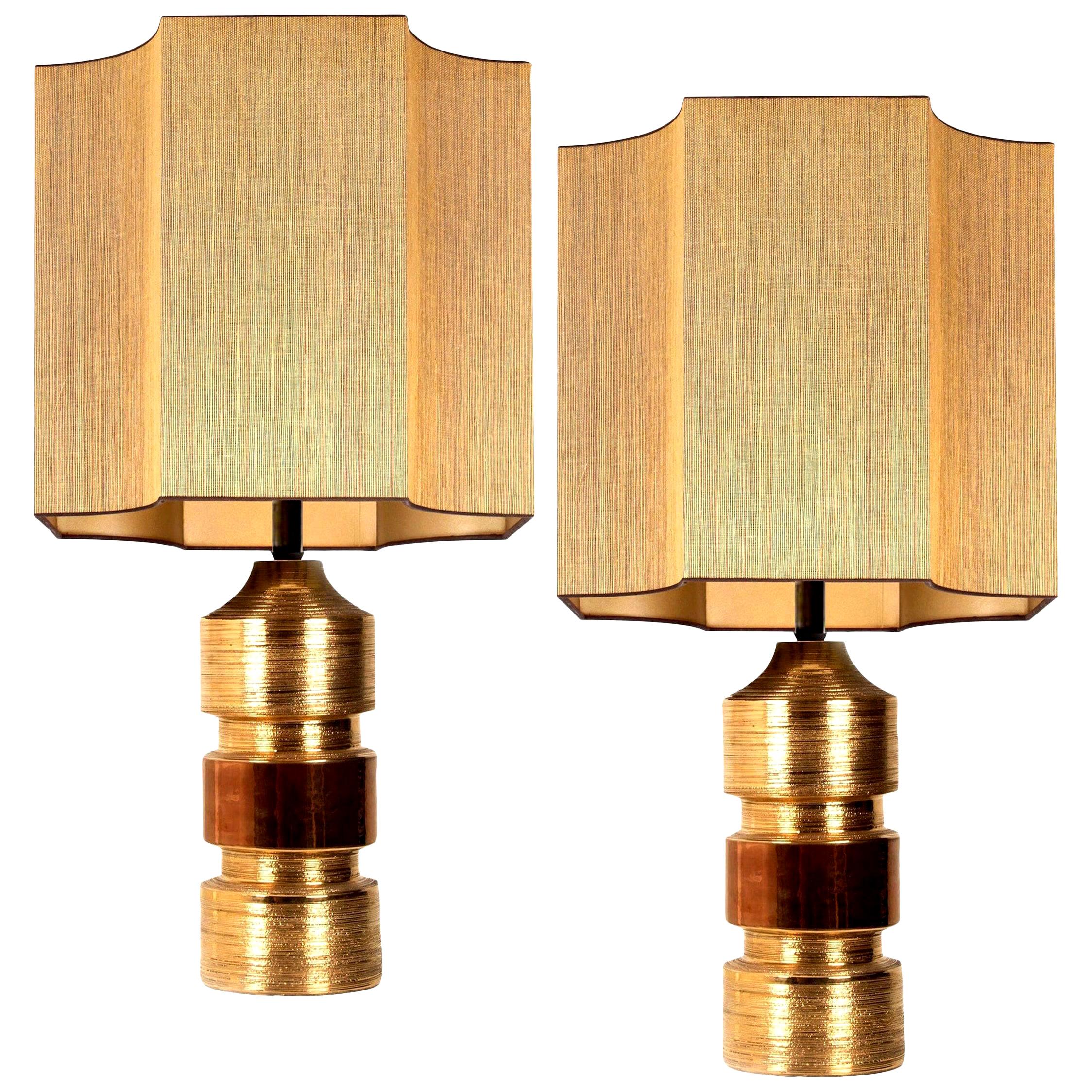 Pair of Bitossi Lamps for Bergboms, with Custom Made Shades by Rene Houben  For Sale at 1stDibs