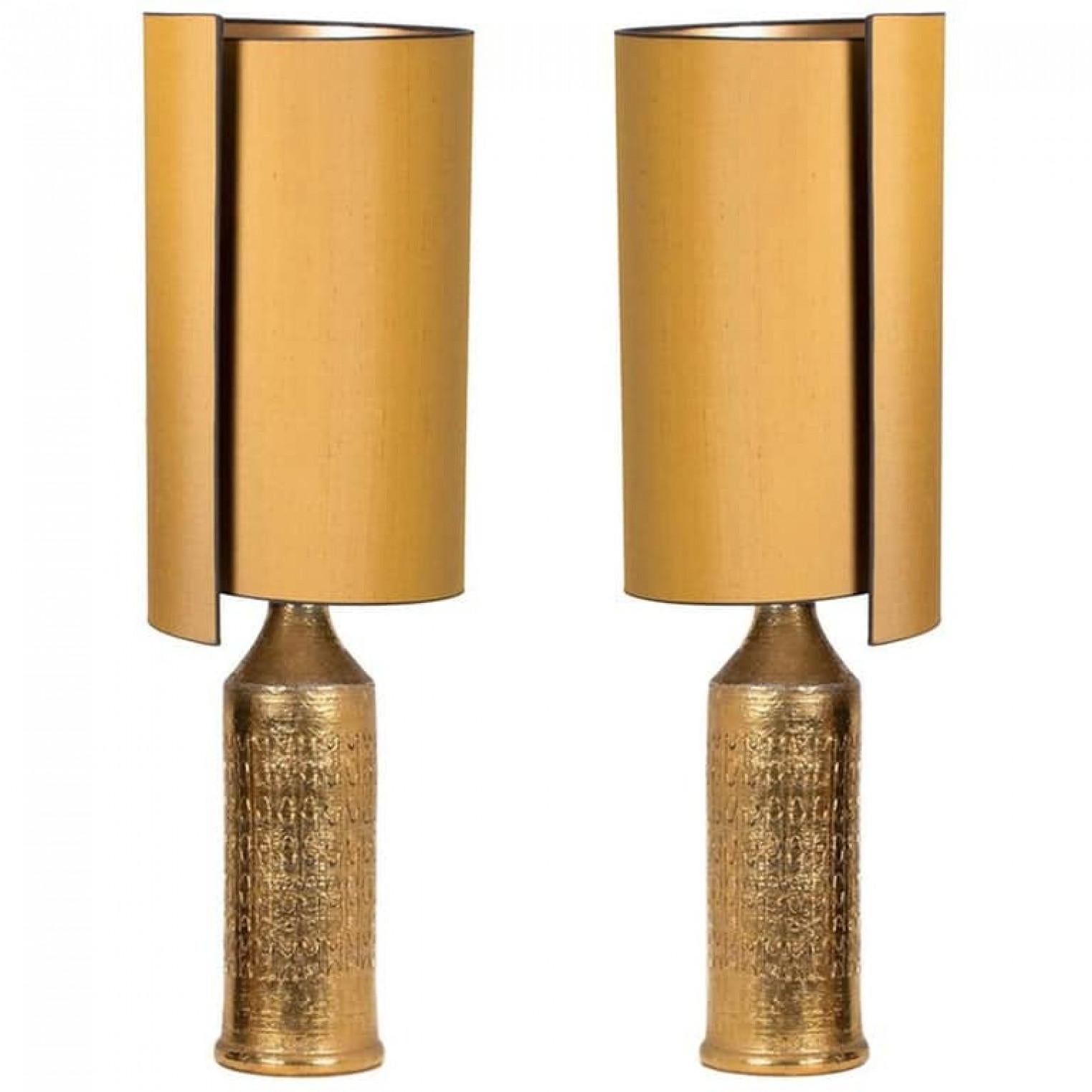 Paar Bitossi-Lampen für Bergboms, mit maßgefertigten Seidenschirmen von Rene Houben (Metall) im Angebot