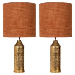 Pair of Bitossi Lamps for Bergboms, with Custom Made Silk Shades by Rene Houben