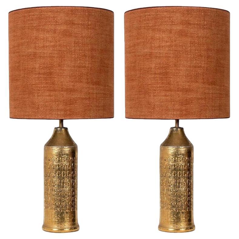 Pair of Bitossi Lamps for Bergboms, with Custom Made Silk Shades by Rene Houben For Sale