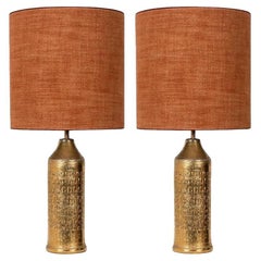 Pair of Bitossi Lamps for Bergboms, with Custom Made Silk Shades by Rene Houben