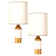 Retro Pair of Bitossi Lamps, with Custom Made Shades by Rene Houben