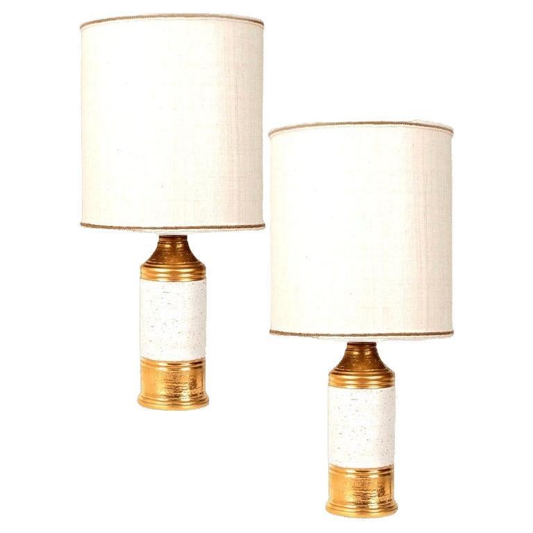 Pair of Bitossi Lamps, with Custom Made Shades by Rene Houben For Sale