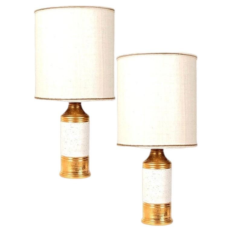 Pareja de lámparas Bitossi, con pantallas hechas a medida por Rene Houben en venta