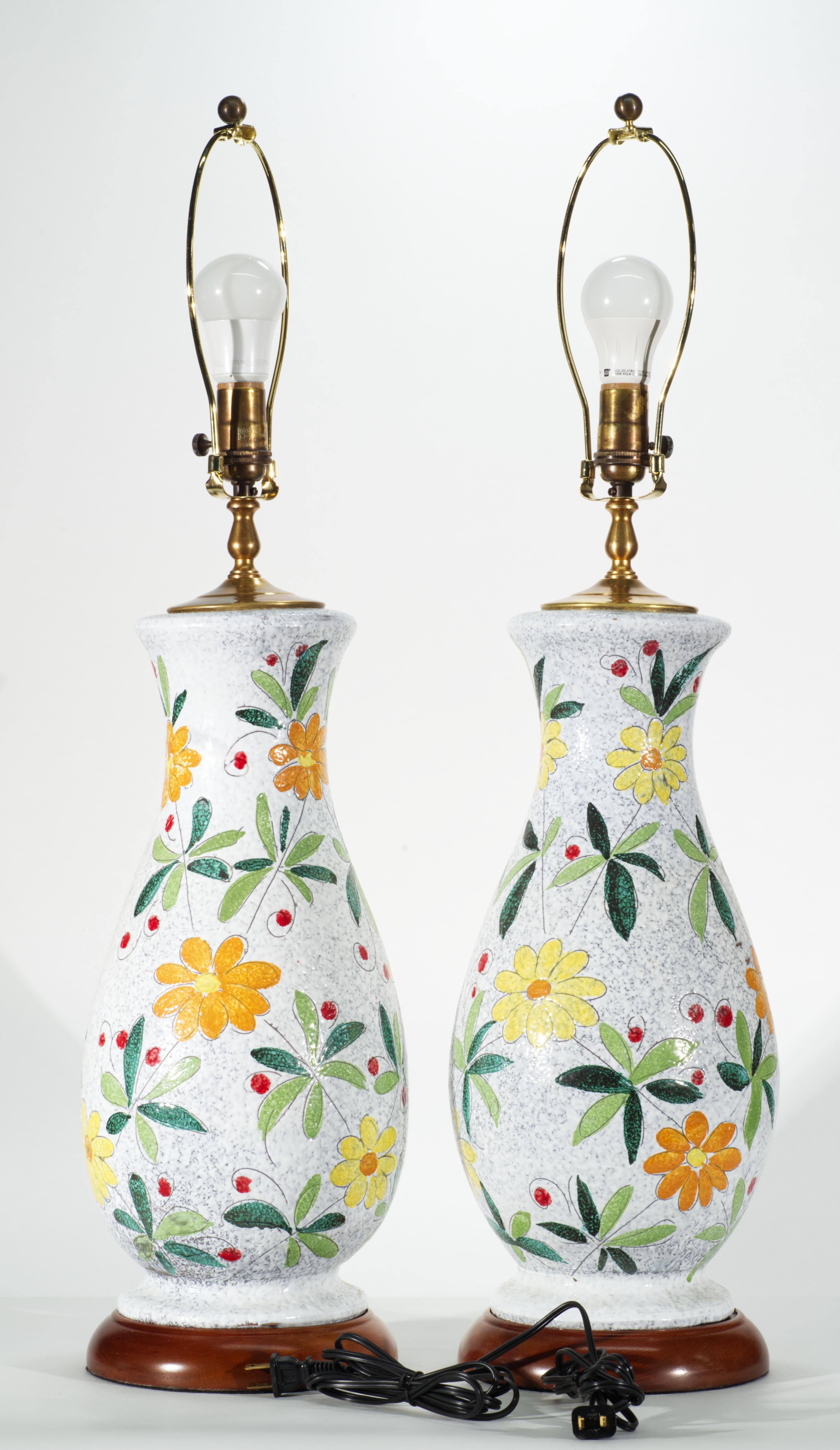 Paar Bitossi Majolika große Urnen-Tischlampen, Blumendekor im Angebot 4