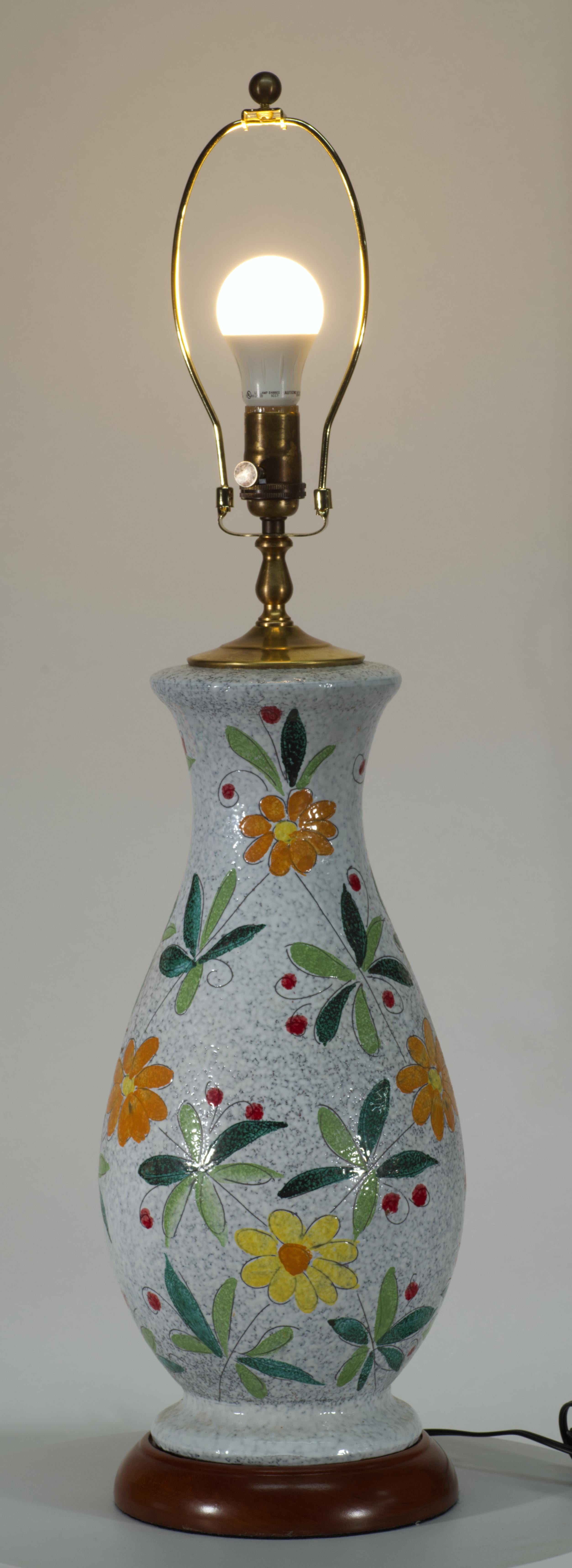 Paar Bitossi Majolika große Urnen-Tischlampen, Blumendekor im Angebot 5