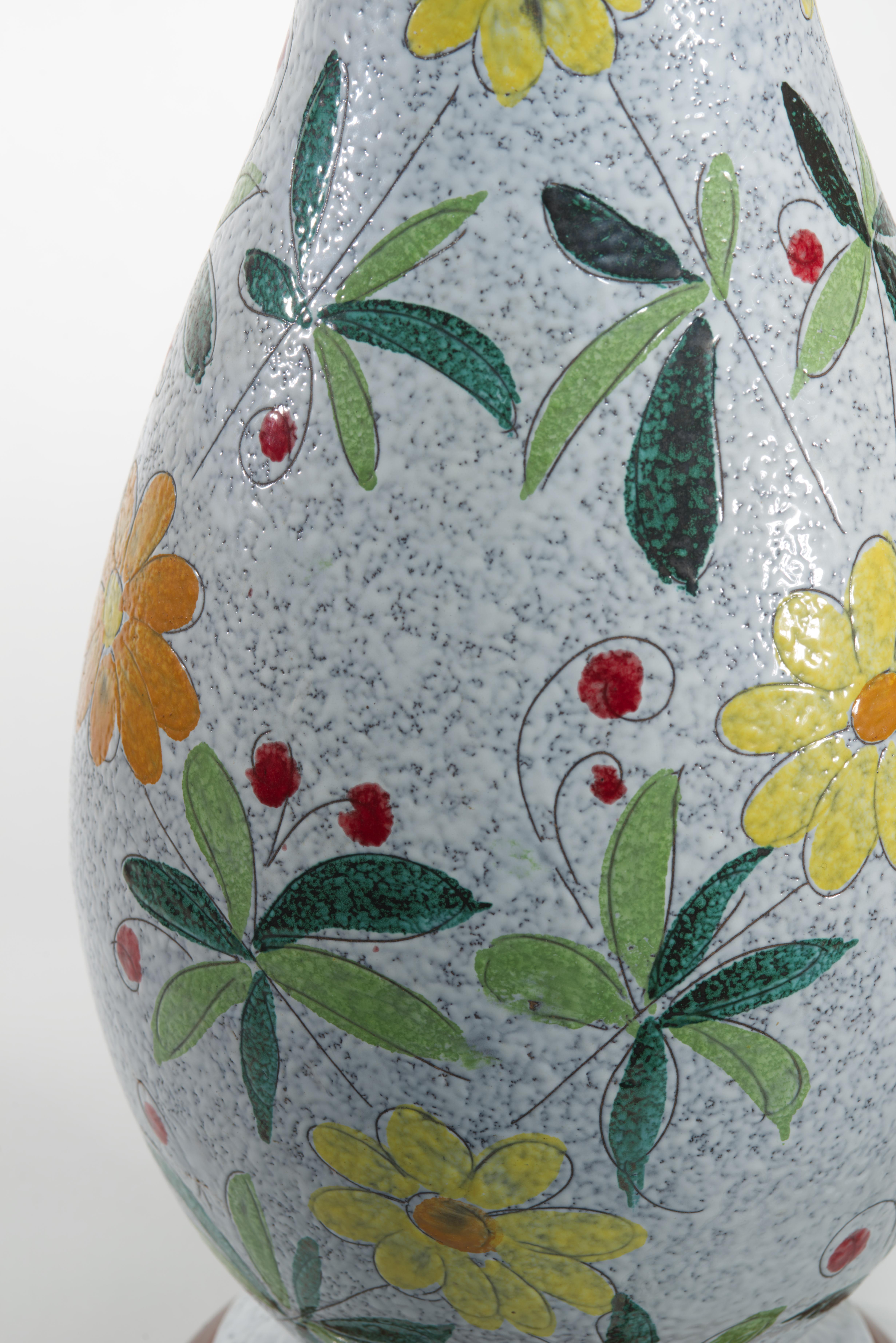 Paar Bitossi Majolika große Urnen-Tischlampen, Blumendekor im Angebot 8