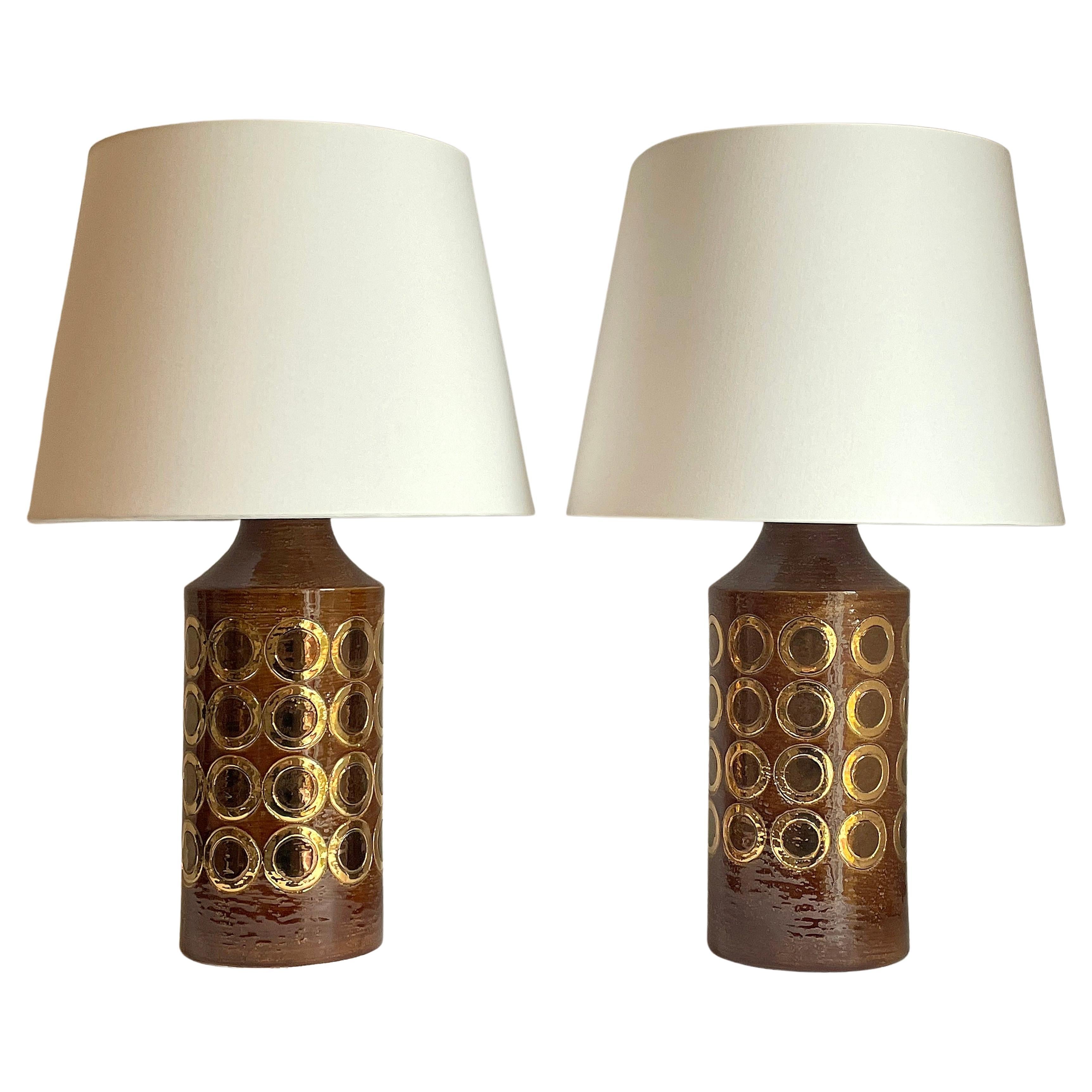 Pair of Bitossi Table Lamps by Aldo Londi, Brown & Gold Glazed Ceramic, 1970s For Sale