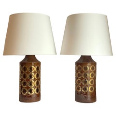 Retro Pair of Bitossi Table Lamps by Aldo Londi, Brown & Gold Glazed Ceramic, 1970s