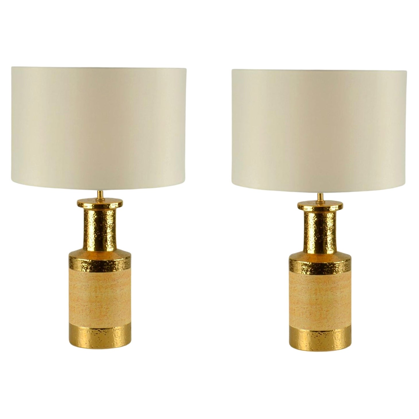 Paire de lampes de bureau Bitossi en céramique or et grès Italie années 1970