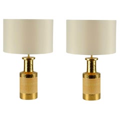 Paire de lampes de bureau Bitossi en céramique or et grès Italie années 1970